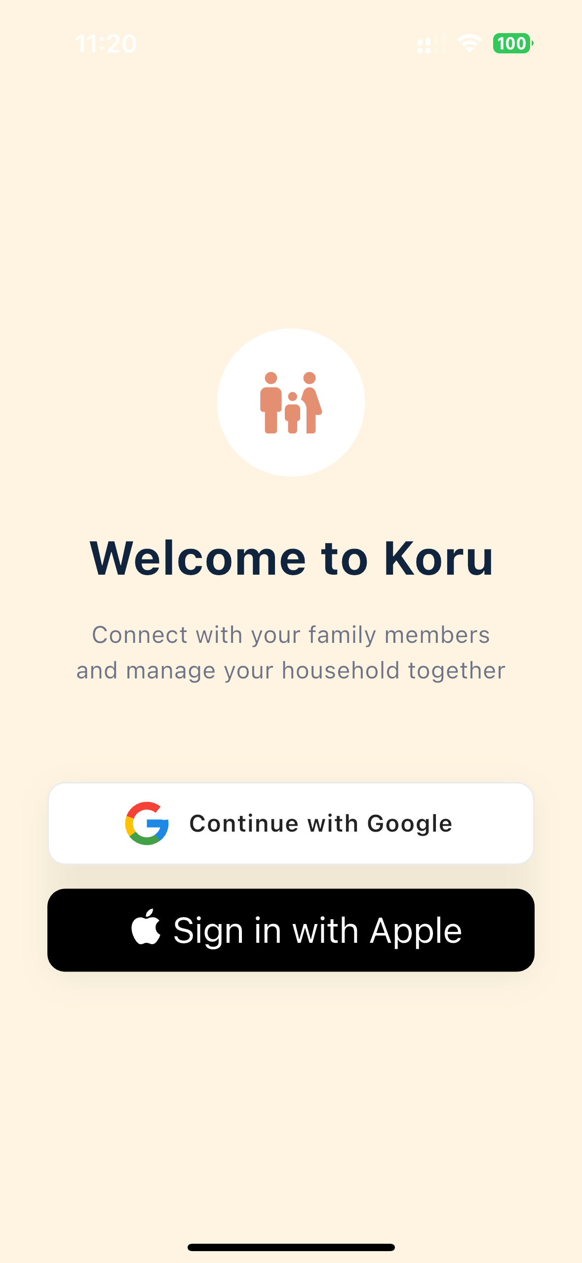 Family connection feature showing secure sign in options with Google and Apple